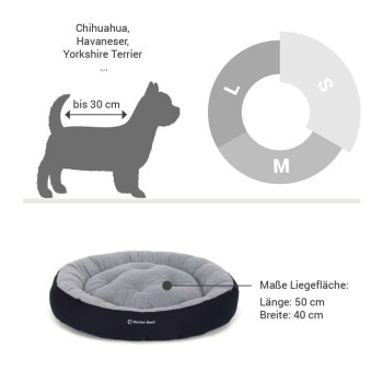 Hundebett geeignet für kleine Rassen wie Chihuahua und Yorkshire Terrier, mit einer Länge von 50 cm und einer Breite von 40 cm.