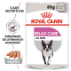 Opakowanie karmy dla psów Royal Canin Relax Care, z ilustracją biegającego psa, 85g x 12 porcji, z tekstem w języku polskim o adaptacyjności.