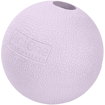 Ein helllila strukturierten Gummiball mit einem Loch oben, mit dem Markennamen "AniOne" und dem Text "wild variety."