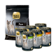 Wählen Sie die Verpackung von Gold Pure Katzenfutter mit einem Beutel Trockenfutter und sechs Dosen Nassfutter, beschriftet mit den Geschmacksrichtungen: Ente, Huhn und Truthahn.