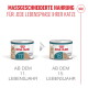 Zwei Royal Canin Katzenfutterdosen mit Kennzeichnungen 11+ und 15+; deutsche Überschrift 'MASSGESCHNEIDERTE NAHRUNG' und Untertext 'AB DEM 11./15.'