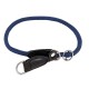 Navyblauer Hundehalsband aus geflochtenem Material mit schwarzen Lederakzenten und silbernen Metallringen.