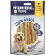 Emballage de friandises à mâcher Premiere I Love My Dog avec des rouleaux moyens au poulet, 125g. Comprend une illustration de chien et des informations sur la durée de mastication.