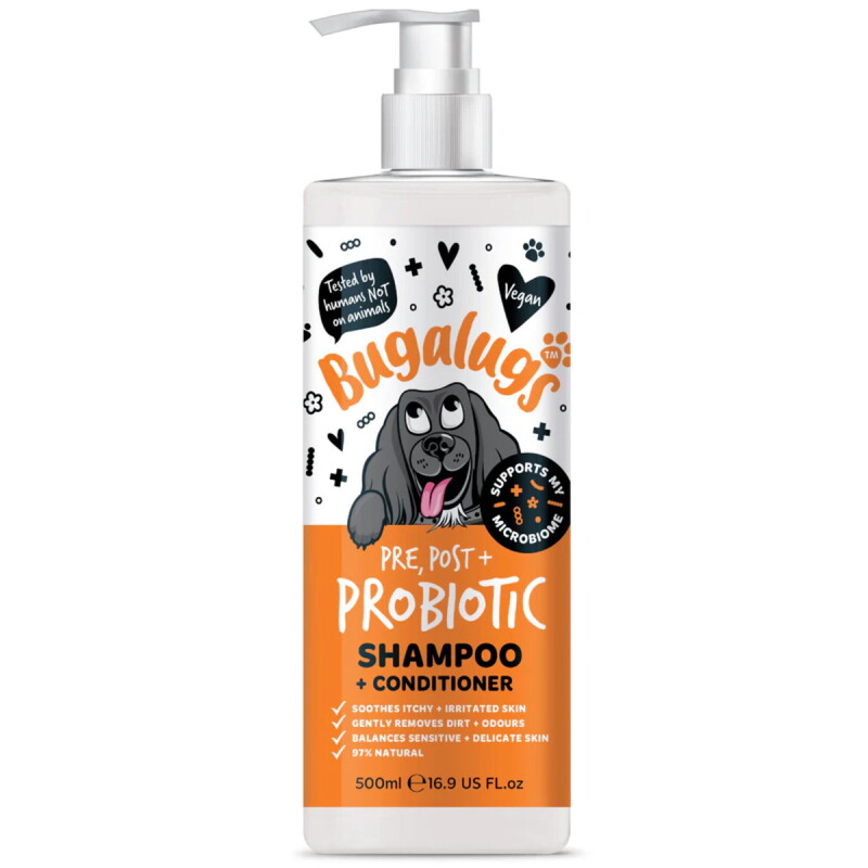 Bugalugs Probiotic Hundeshampoo mit Prä-, Pro- & Postbiotika – Sanfte Haut- und Fellpflege für Hunde