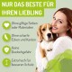 Bild zur Förderung von Haustiersicherheitsprodukten, mit einer Frau, die einen Hund hält. Text hebt hervor: "Nur das Beste für Ihren Liebling" und wichtige Sicherheitsmerkmale.