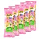Five pink MultiFit snack packages for small pets, featuring a rabbit, guinea pig, and chinchilla. Each contains 112g of apple and spelt treats.
