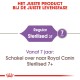Afbeelding ter promotie van Royal Canin's 'Regular Sterilised 37' voor huisdieren van 7 jaar en ouder en aanbeveling om over te schakelen naar 'Royal Canin Sterilised 7+'.