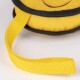 Yellow and black pet leash rolled up with a yellow handle, on a white background.