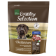 Hundefutterbeutel mit der Aufschrift "Real Nature Country Selection Mediterranean" mit einem Hund und Zutaten: Büffel, Rind, Kastanien, Mozzarella.