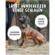 Eine Person mit einer Hundeleine steht neben einem braunen Hund im Freien. Text: "Lässt Hundeherzen höher schlagen," "Weiches Neopren-Polster."