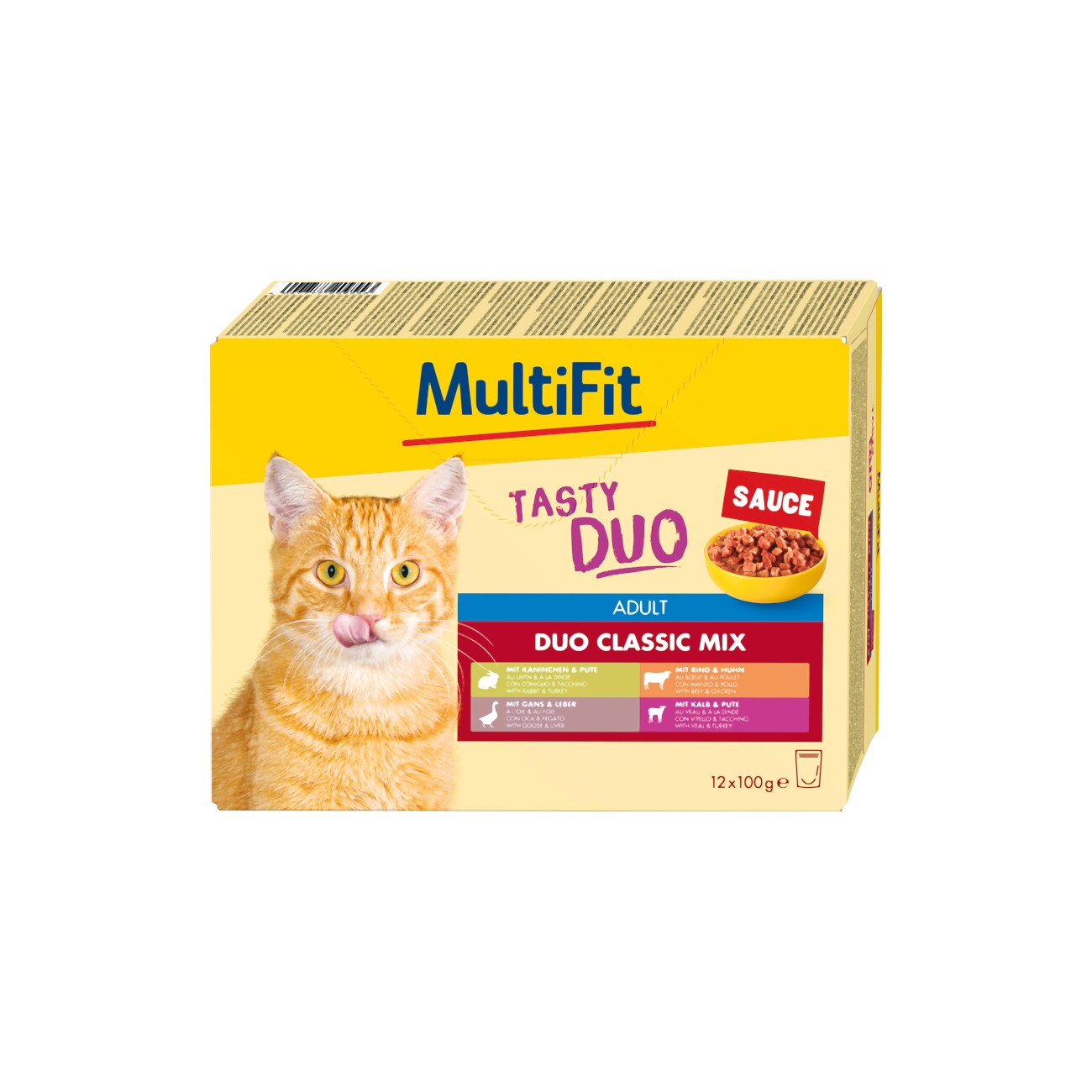 MultiFit nat kattenvoer Adult, Duo Classic Mix - Smakelijk Duo, in saus, multipack 12x100 g