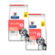 Hill's Prescription Diet ON-CARE Hundefuttertüten mit einem grau-weißen Hund, beschriftet mit "nourish & support", mit "Veterinarian Recommended."