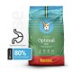 Super Premium Hundefutterbeutel mit der Bezeichnung "Optimal Mini" für kleine aktive Hunde, mit 80% tierischem Protein und Icons zur Verdauungsunterstützung.