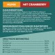 Verpackung für Haustierfutter mit Huhn und Cranberry, die Zutaten, ernährungsphysiologische Zusatzstoffe und analytische Komponenten auf Deutsch auflistet.