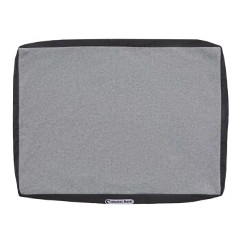 Graues Haustierbett mit schwarzem Rand, mit dem Logo "Doctor Bark" in einer Ecke.