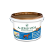 Behälter mit "Allergo-Vital" Pferdeergänzung, ausgestattet mit einem weißen Eimer mit einem braunen Deckel, beschriftet mit Nährwertvorteilen und einer Pferdeillustration.