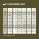 Voedingsgids voor 'Pure Horse' hondenvoer, met dagelijkse hoeveelheden op basis van het gewicht en de leeftijd van de hond, met waarden in grammen.