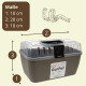 GarPet kleine Kunststoff-Transportbox mit durchsichtigem Deckel und Griff; Maße: 1:18 cm, 2:28 cm, 3:18 cm.
