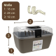 GarPet kleine Kunststoff-Transportbox mit durchsichtigem Deckel und Griff; Maße: 1:18 cm, 2:28 cm, 3:18 cm.