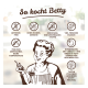 Illustration eines Kochs, der einen Löffel hält, mit Text, der die Vorteile von Tierfutter hervorhebt: getreidefrei, ohne Zucker, ohne Zusatzstoffe, frisches Fleisch, keine Gentechnik, Borretschöl, Taurin.