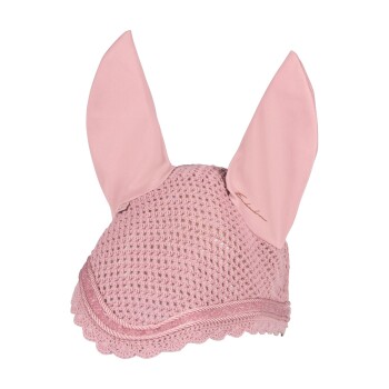 Rosa gehäkelte Haustiermütze mit großen, schlaffen Ohren und dekorativem Rand, entworfen für einen verspielten Look.