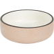 Keramische Futterschale für Haustiere mit strukturiertem rosa Äußeren und glattem weißen Inneren, mit einem schwarzen Rand.