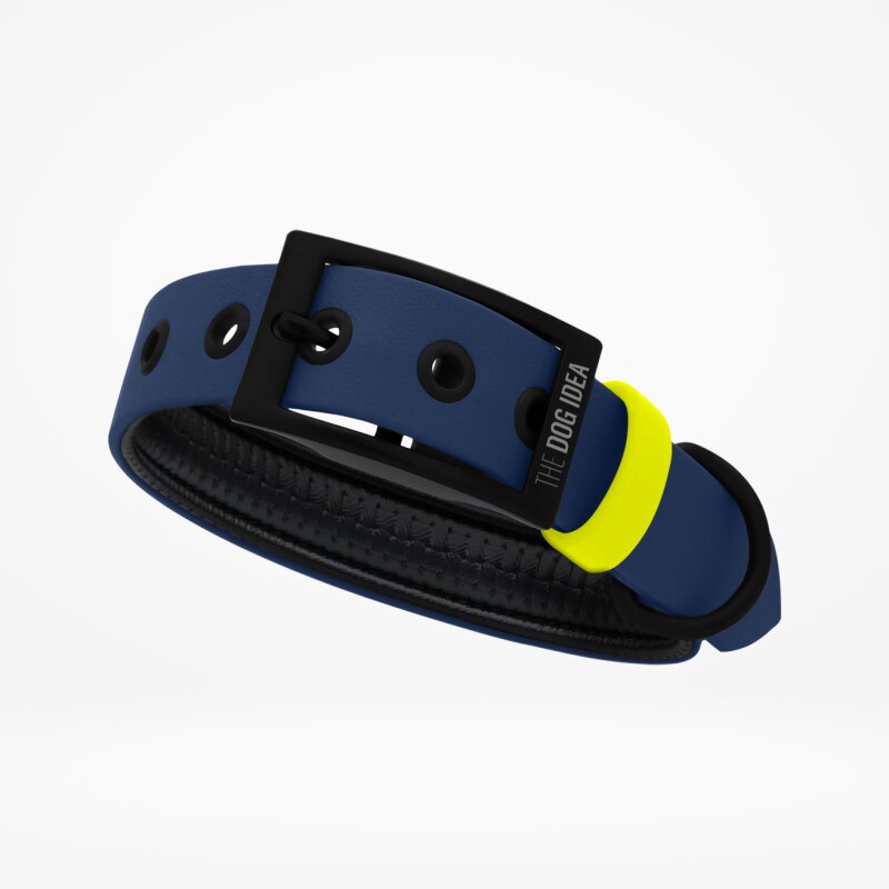 THE DOG IDEA Biothane Halsband Navy neon gelb XS