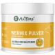 Weißer Behälter AniForte WERMIX PULVER (Wermix-Pulver) natürlicher Kräutermix, gelbes Etikett mit Hundesilhouette und 'Made in Germany'.