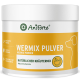 Weißer Behälter AniForte WERMIX PULVER (Wermix-Pulver) natürlicher Kräutermix, gelbes Etikett mit Hundesilhouette und 'Made in Germany'.