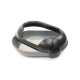 Schwarze Haustierschüssel mit transparentem Deckel und einem strukturierten Griff an der Seite, entworfen für einfachen Zugang und Reinigung.