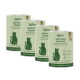Vier KatKare 'Kaninchen Essential' hypoallergene Katzensnack-Dosen, grün mit Katzensilhouette und Text 'Snack Good. Do Good.'