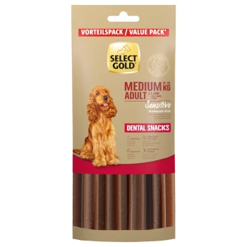 Select Gold Medium Adult Dental Snacks voor honden, geschikt voor middelgrote honden (11-25 kg), met een gevoelige formule.