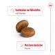 Zwei runde, braune Haustierfutterpellets werden angezeigt, mit Text, der "Kombination von Nährstoffen und Vitaminen" und "Hochverdauliche Proteine" hervorhebt.