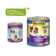 Zwei MultiFit Hundefutterdosen: links mit lila Etikett ("5 Sorten Fleisch"), rechts mit blauem Etikett ("4 Sorten Fleisch"). Grüner Aufkleber sagt "Neues DESIGN."
