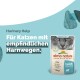 Almo Nature Holistic Urinary Help Katzenfutterbeutel mit dem Gesicht einer Katze, mit deutschem Text "Für Katzen mit empfindlichen Harnwegen."