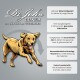 Illustration eines Hundes mit Text über die Vorteile von Haustierfutter: Gelenkunterstützung, ausgewogene Ernährung, essentielle Öle und keine künstlichen Zusatzstoffe.