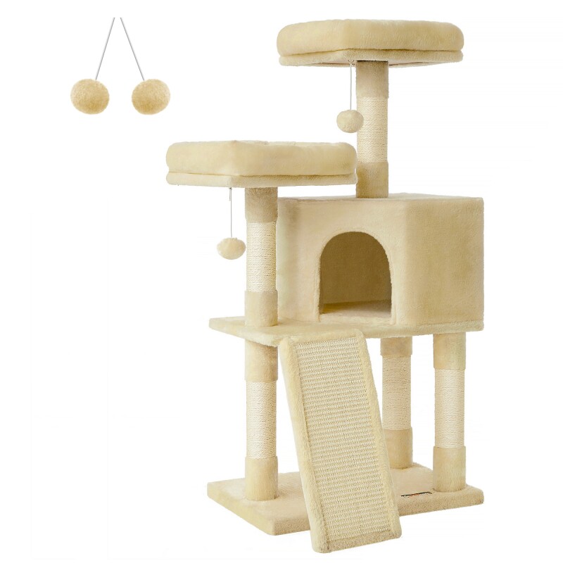 FEANDREA Katzenbaum 115cm Kratzbrett beige