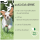 Ein verspielter Hund läuft auf Gras mit dem Text "natürlich OHNE" und "100% Natur"-Logo, das keine künstlichen Zusatzstoffe oder Zucker hervorhebt.
