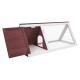 Holzhaustierhaus mit einem dreieckigen Design, mit einem Netzfront und einer offenen Tür, ideal für kleine Tiere.