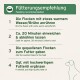 Zweisprachige Fütterungsanweisungen in Deutsch und Englisch zur Zubereitung von Haustierfutter mit warmem Wasser, Einweichen und Hinzufügen von hochwertigem Öl.