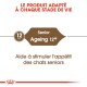 Emballage de nourriture pour chats seniors, mettant en avant "Âge 12+" et le texte "Aide à stimuler l’appétit des chats seniors."