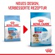 Vergleich der Verpackung von Royal Canin Hundefutter, das 'Starter Mother & Babydog' für mittelgroße Rassen zeigt, mit neuem Design und verbesserter Rezeptur.