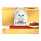 Boîte Purina Gourmet Gold pour chat avec chat blanc à poil long, assiette de nourriture humide et étiquette «GOURMET Gold»