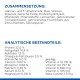 Tabelle mit Zutaten und Nährwertinformationen für Haustierfutter in Deutsch, die die Zusammensetzung und analytischen Komponenten wie Protein und Vitamine detailliert.