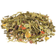 Mélange d'aliments pour petits animaux : foin, granulés de luzerne verts, graines et morceaux de légumes séchés colorés.