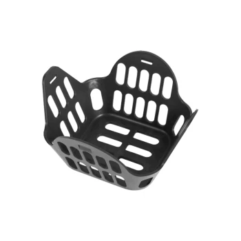 Schwarzer Kunststoff-Haustierträger mit Belüftungsöffnungen, entworfen für den Transport kleiner Haustiere.