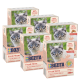 Sechs Boxen Bozita Fresh Menu Katzenfutter, mit einer Katze auf der Verpackung, beschriftet 'Nordic Waters Lachs', mit 89% Zutaten tierischen Ursprungs.