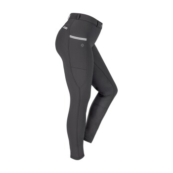 Schwarze Reitleggings mit hohem Bund, Seitentaschen und strukturierten Griffpaneelen an den Innenschenkeln.