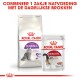 Royal Canin verpakking toont Regular Sensible droog kattenvoer en een 85g Instinctive natvoer zakje met een rode banner die een voedingscombinatie promoot.