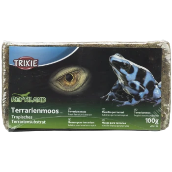 Trixie Reptiland Terrarium Moossubstrat-Packung mit Reptilienauge und blau-schwarzem Froschbild, 100g.